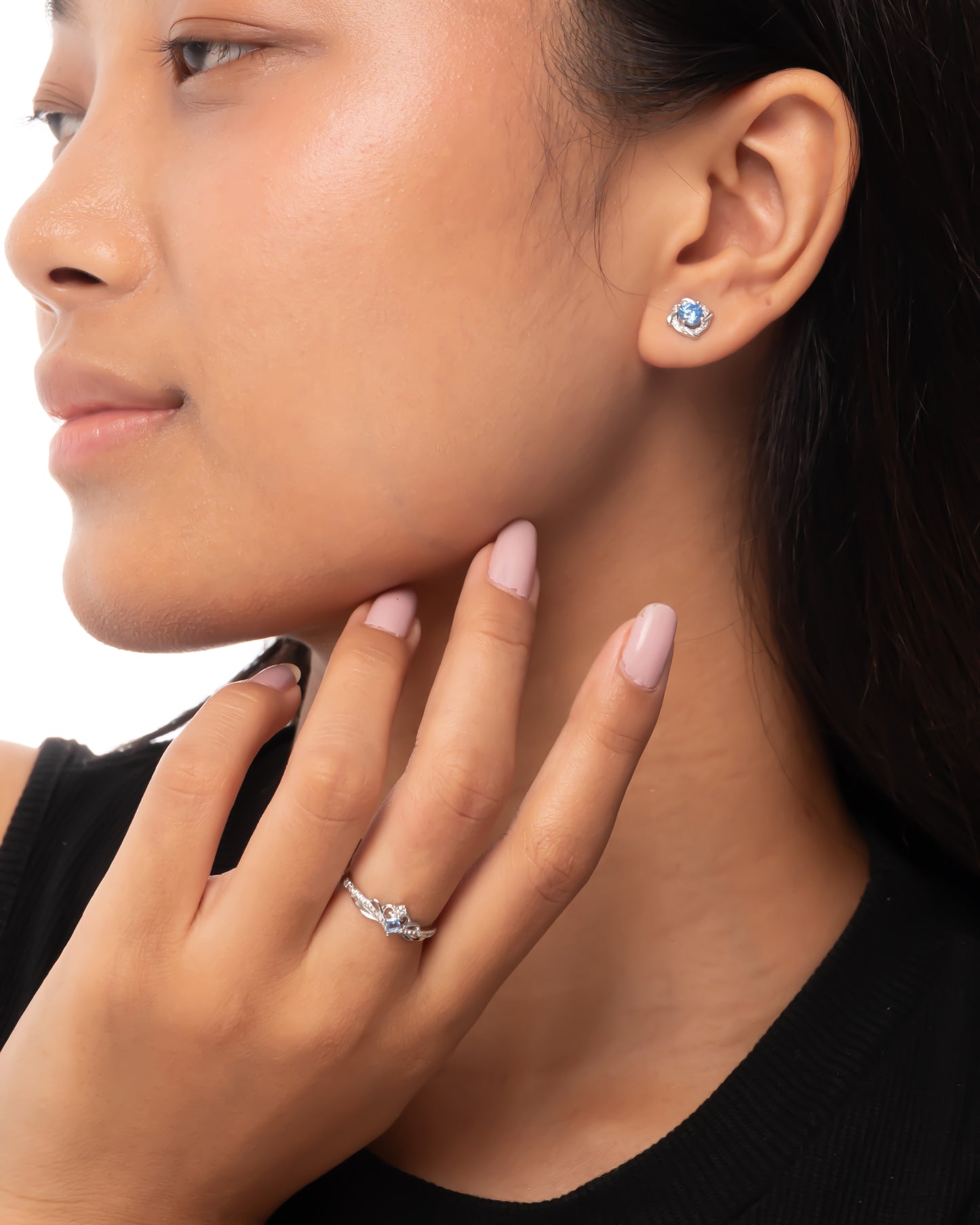 925 STERLING SILVER STUDS WITH BLUE ICE CUT CZ
