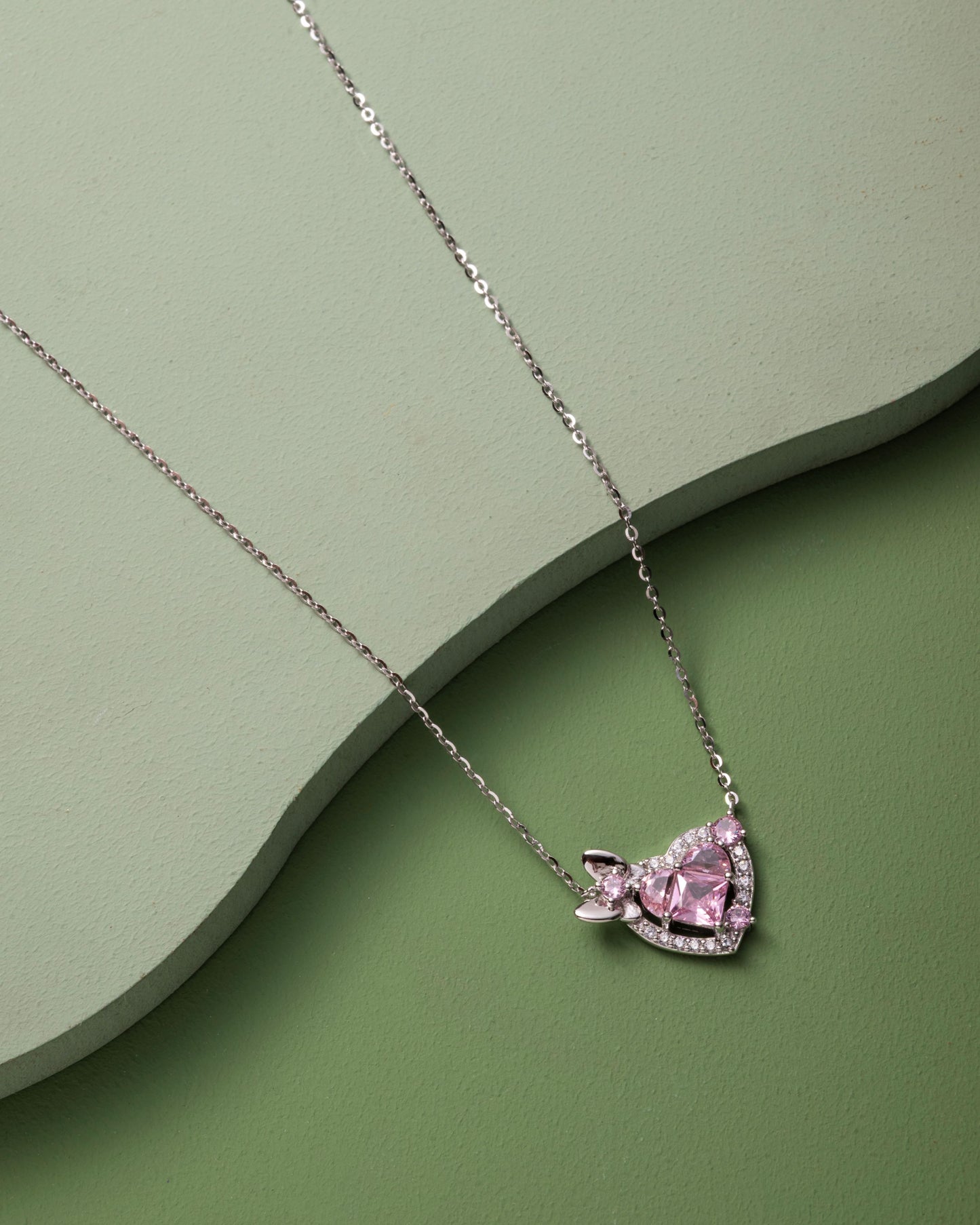 925 STERLING SILVER PENDENT STUDDED WITH PINK ICE CUT CZ
