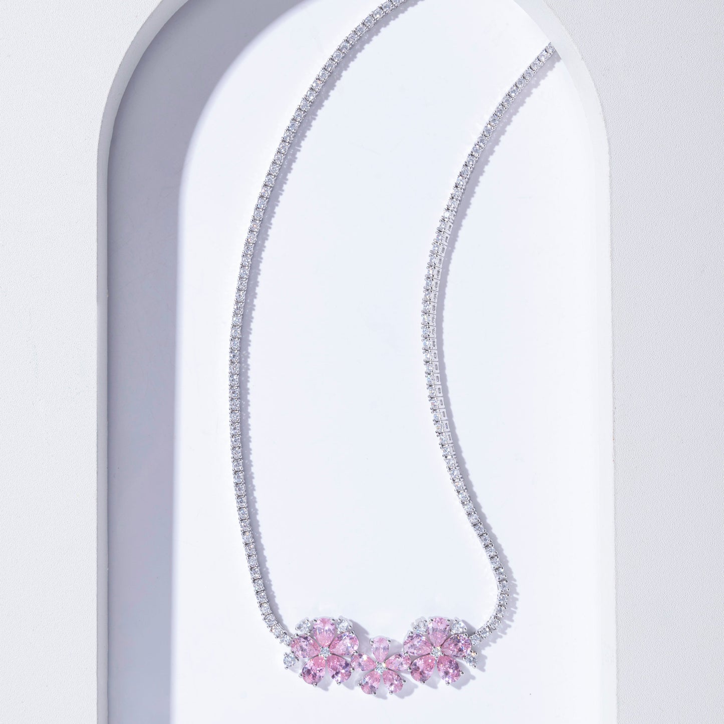 PINK ICE CUT CZ FLORAL STRING