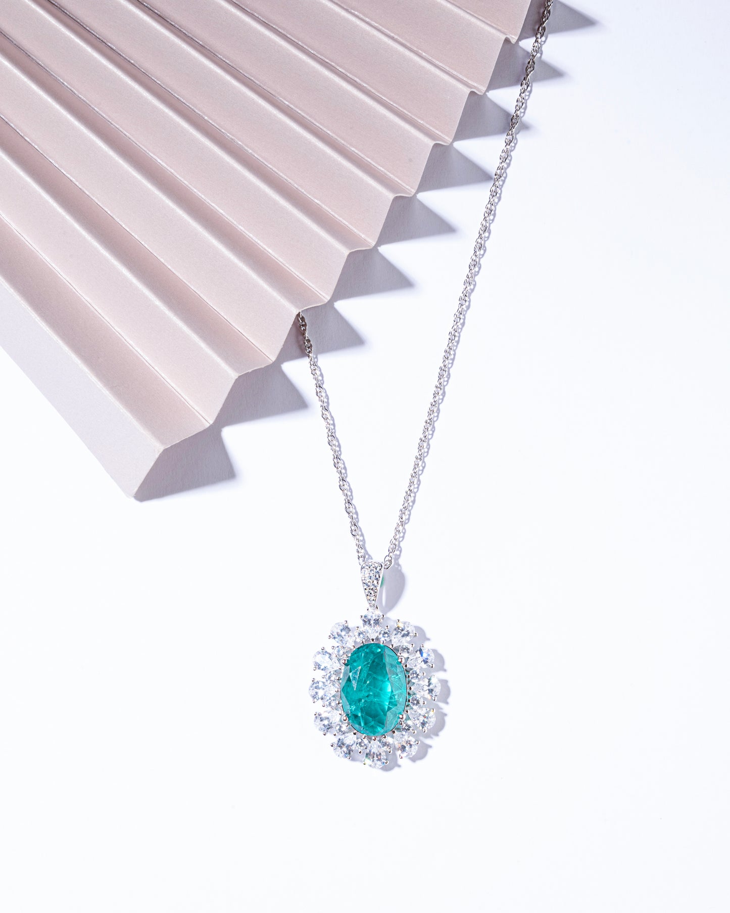 GREEN ICE CUT CZ FLORAL NECKLACE