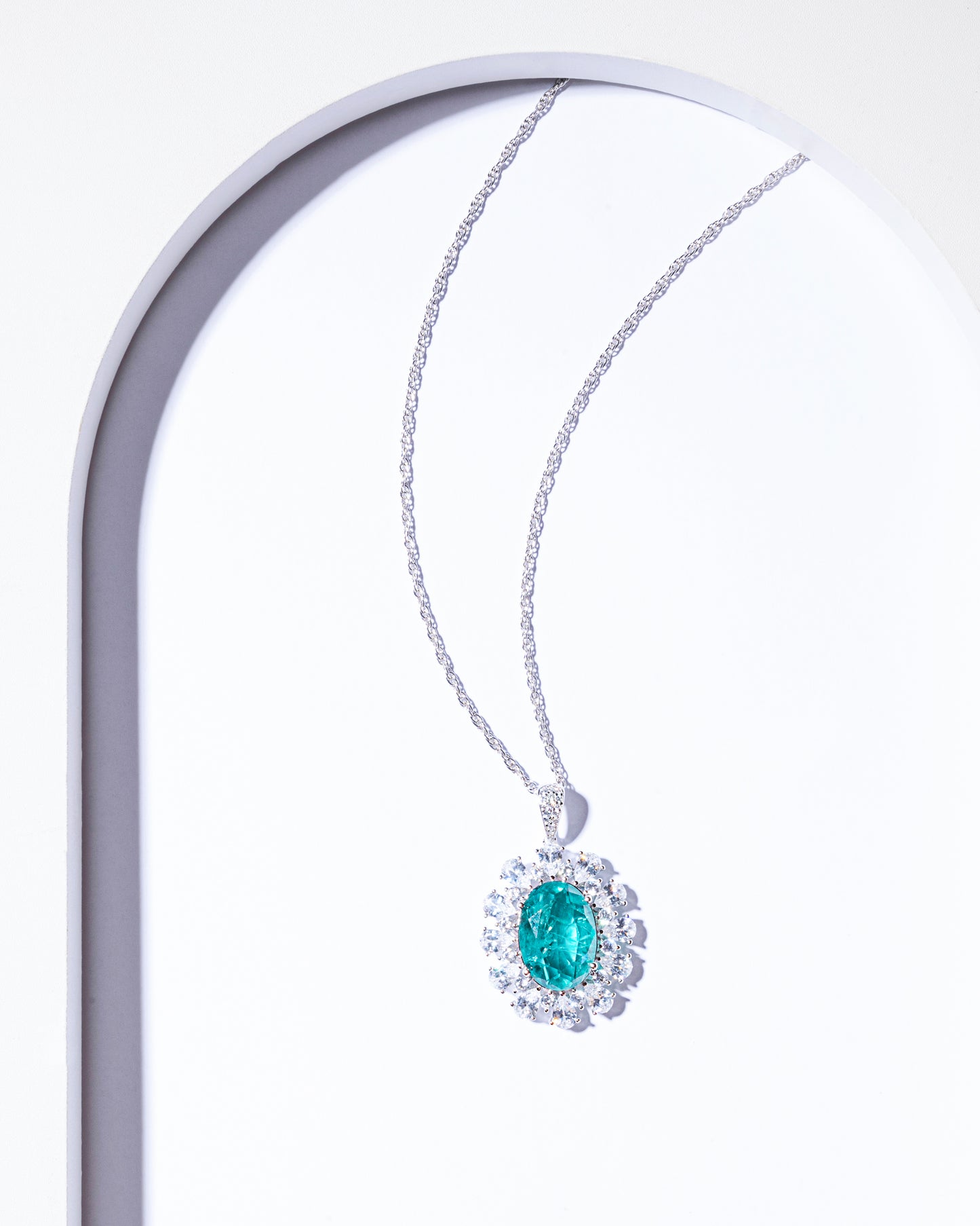 GREEN ICE CUT CZ FLORAL NECKLACE