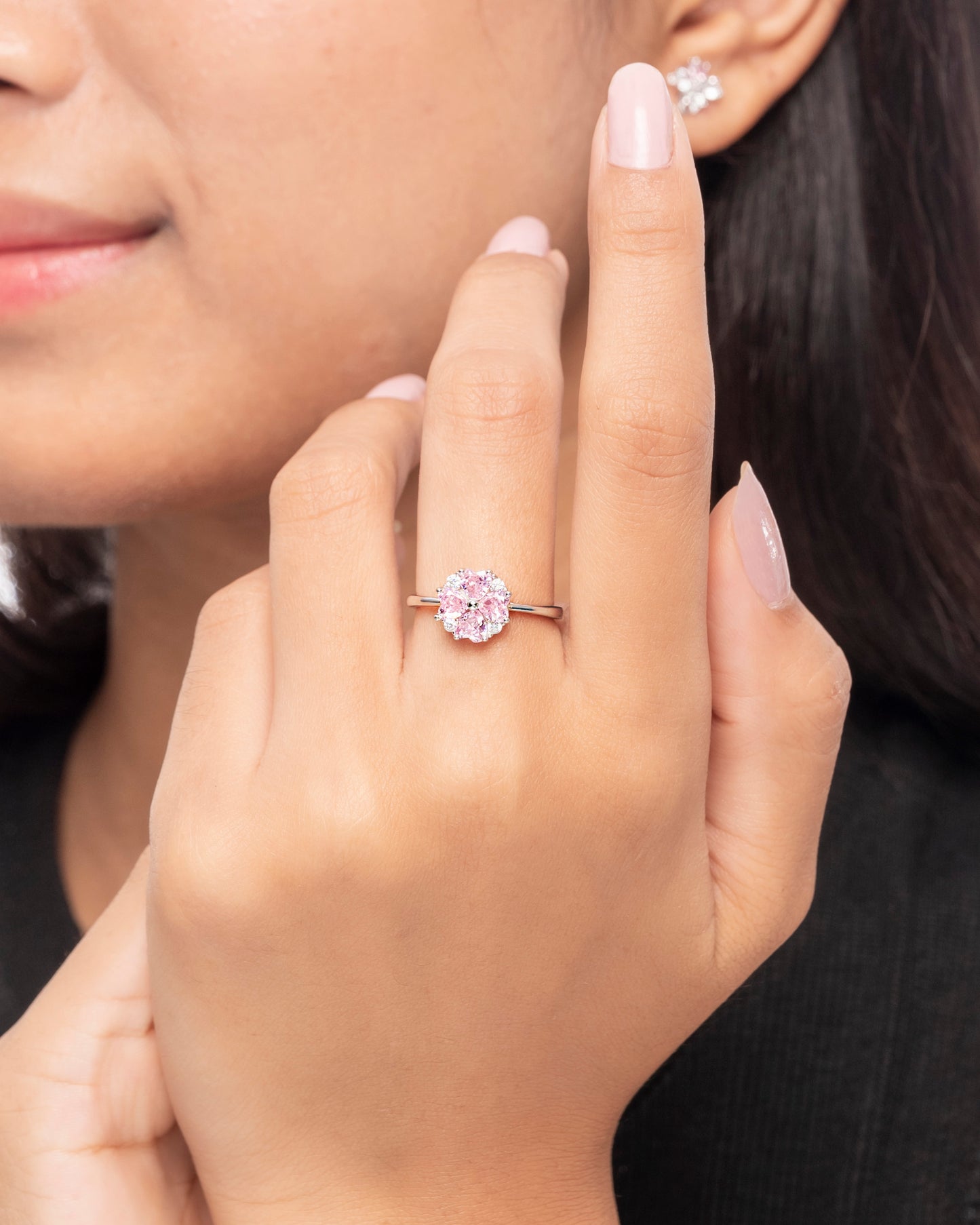 RING STUDDED WITH PINK ICE CUT CZ