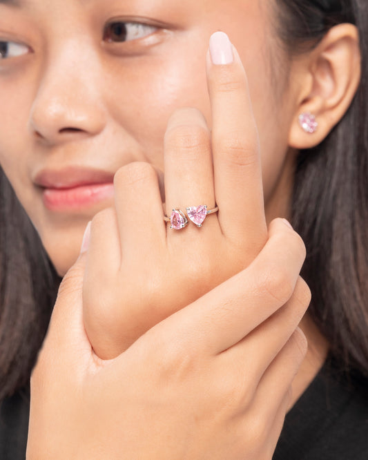 TRILLION CUT PINK CZ RING