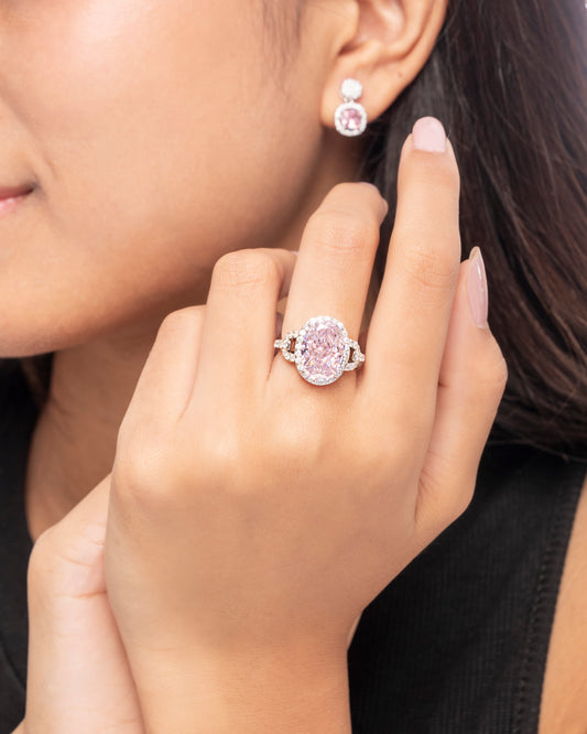 RING STUDDED WITH PINK ICE CUT CZ