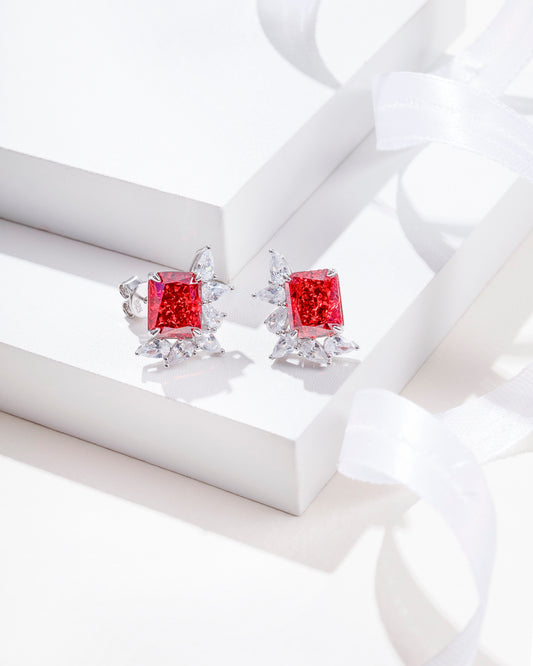 ICE CUT RED CZ STUDS