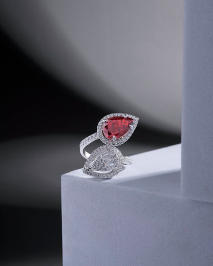 RING STUDDED WITH ICE CUT RED CZ