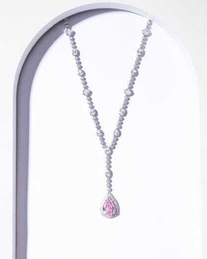 PINK ICE CUT CZ PEAR NECKLACE