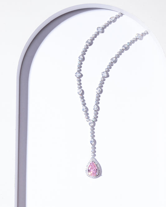 PINK ICE CUT CZ PEAR NECKLACE