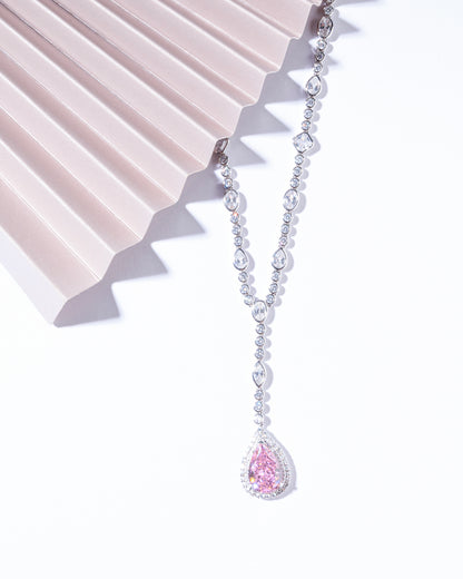 PINK ICE CUT CZ PEAR NECKLACE