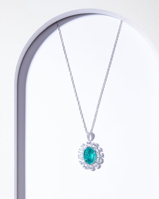 GREEN ICE CUT CZ FLORAL NECKLACE