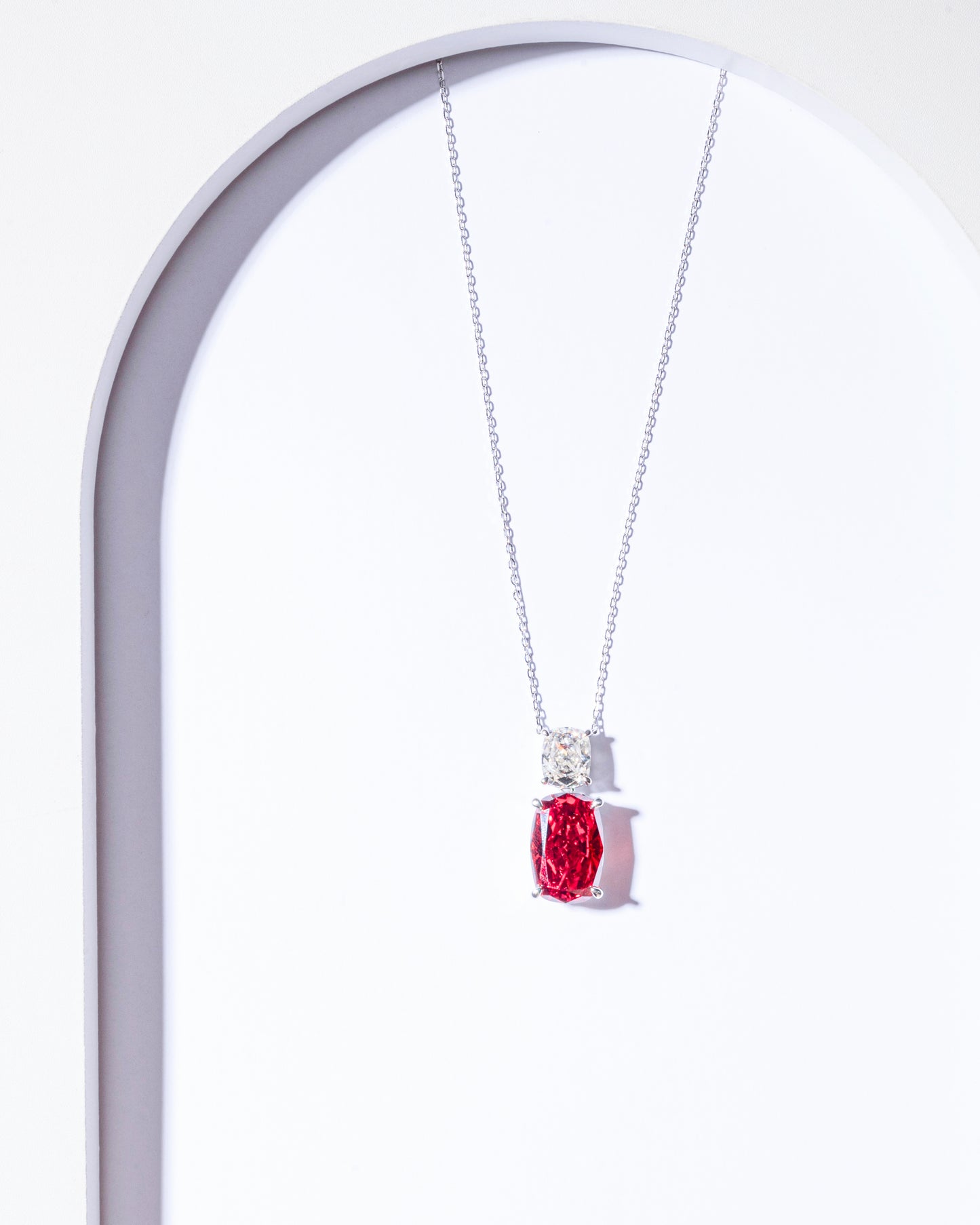 RED ICE CUT CZ PENDENT WITH CHAIN