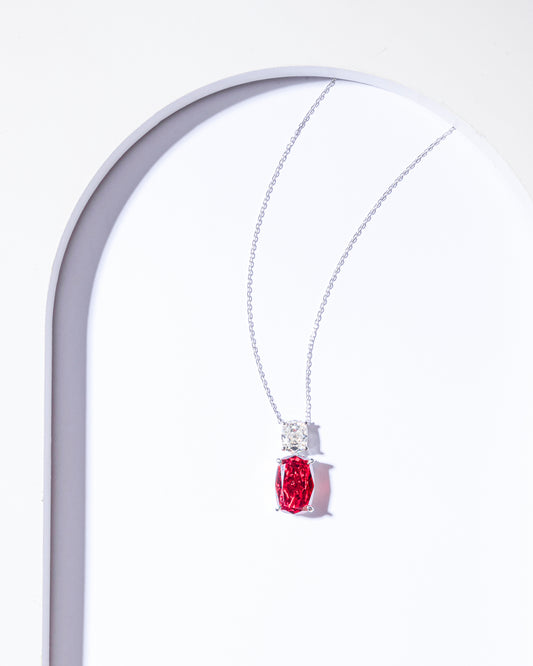 RED ICE CUT CZ PENDENT WITH CHAIN